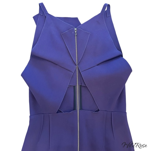 ROLAND MOURET Eggplant Purple Fitted Tailored Cut Out Back Sheath Dress SZ US 10 - Picture 8 of 11